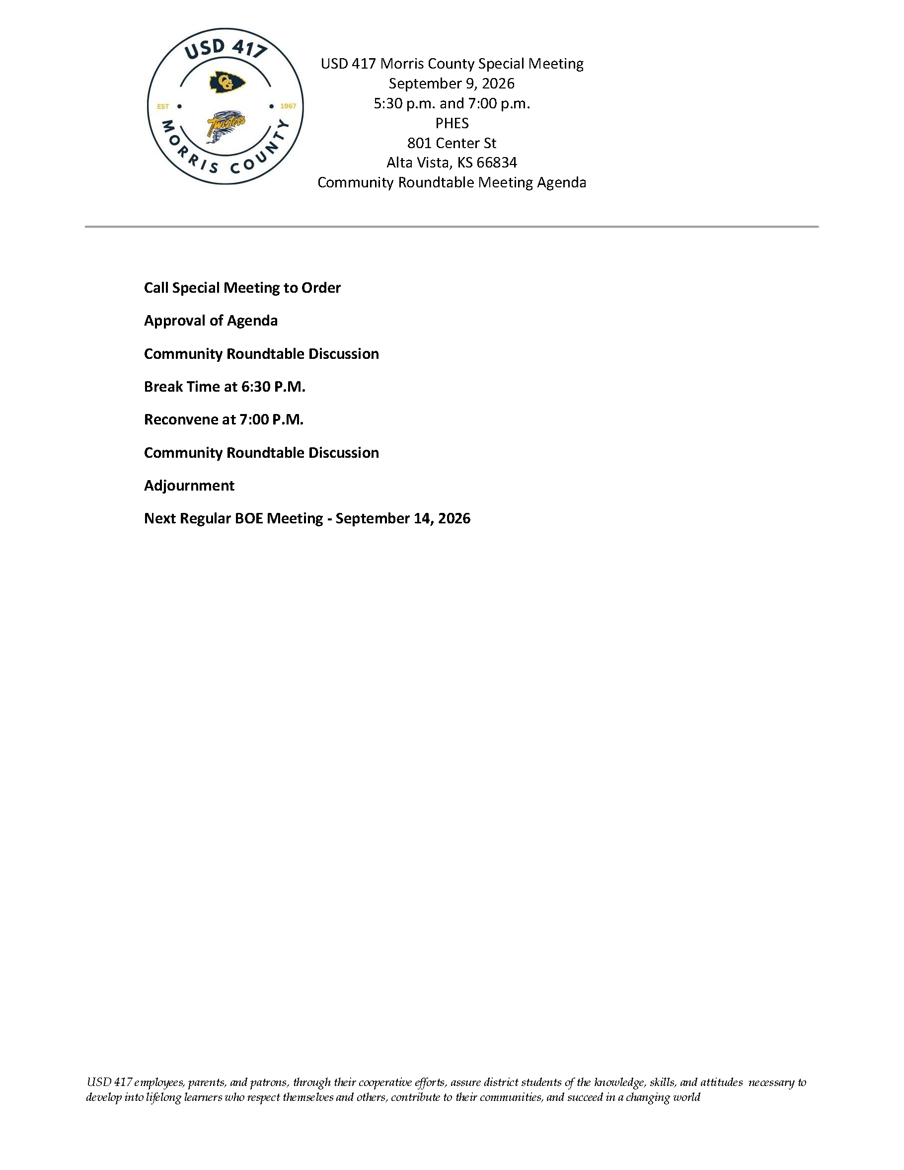 COMMUNITY ROUNDTABLE MEETINGS - September 9