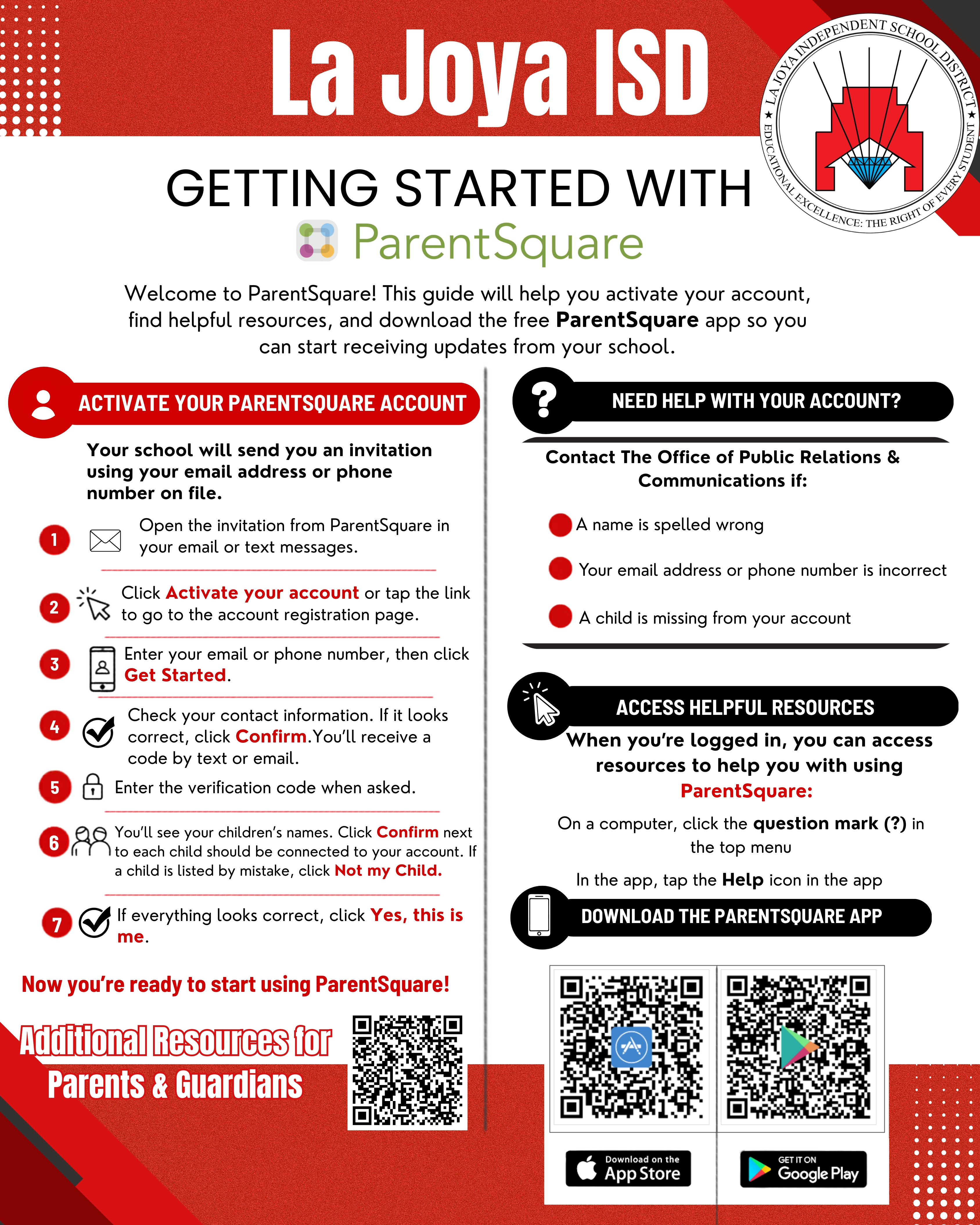 📲📣 REMINDER, LA JOYA ISD FAMILIES: Have you activated your ParentSquare account yet? | 📲📣 RECORDATORIO, FAMILIAS DE LA JOYA ISD: ¿Ya activaron su cuenta de ParentSquare?