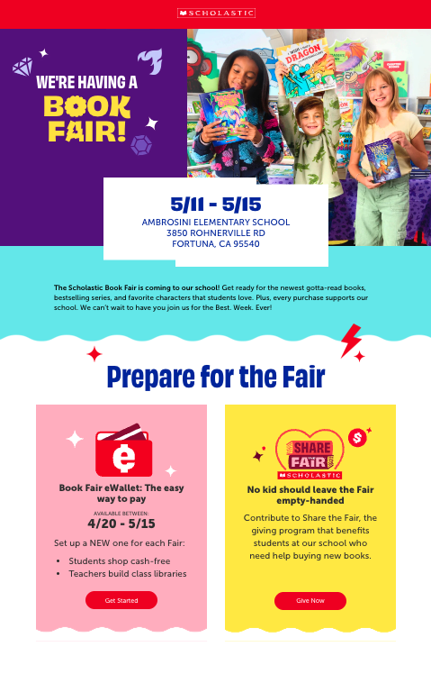 The Scholastic Book Fair is Coming to Ambrosini on May 11-15! Shop Online Now!📚