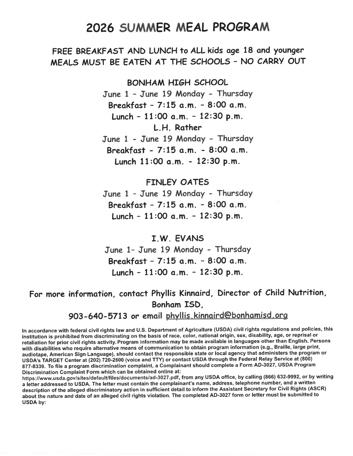 Summer Meal Program 2026