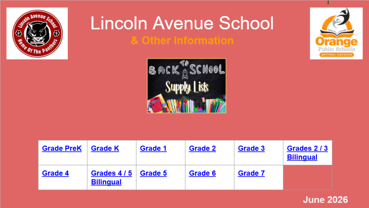Lincoln Avenue School - Student Supply List 2026-2027