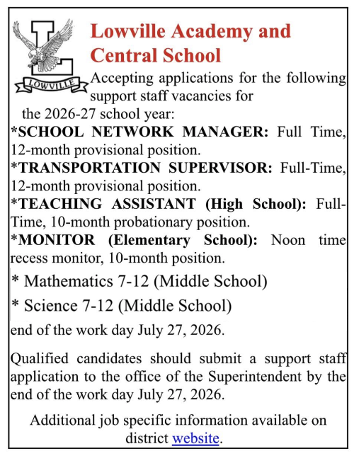 Employment opportunities at LACS