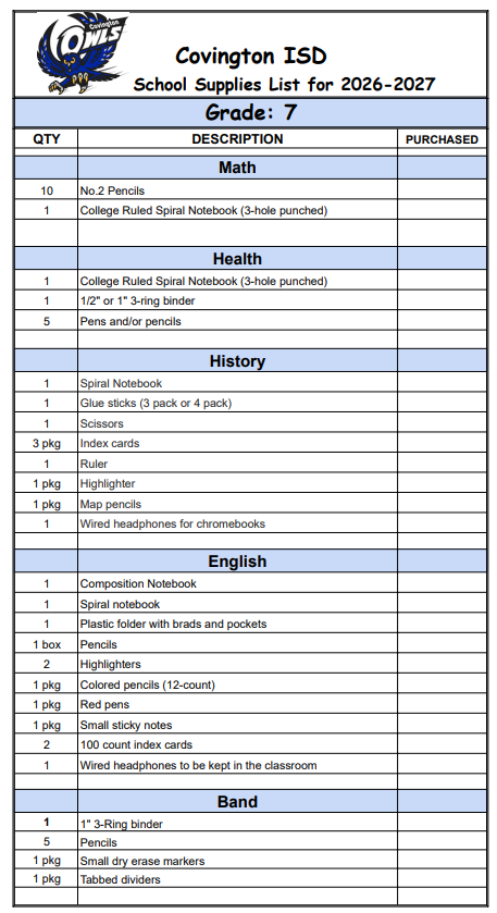 Secondary Supply Lists!