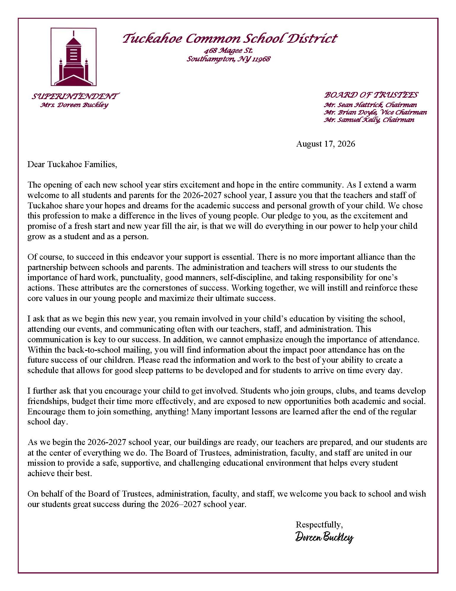 Open Letter from the Superintendent.