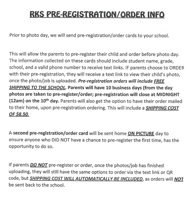 School Picture Day Order Information