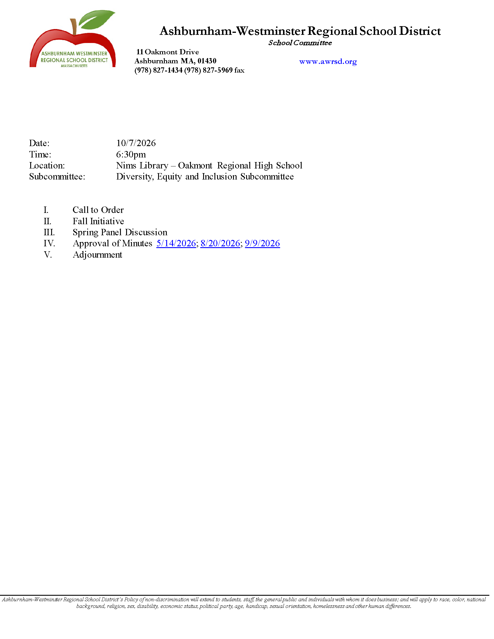 Diversity, Equity & Inclusion Subcommittee Meeting 10/7/2028