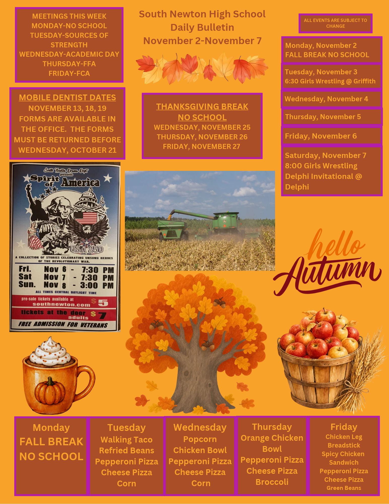 SNHS Bulletin November 2 - 7, 2026