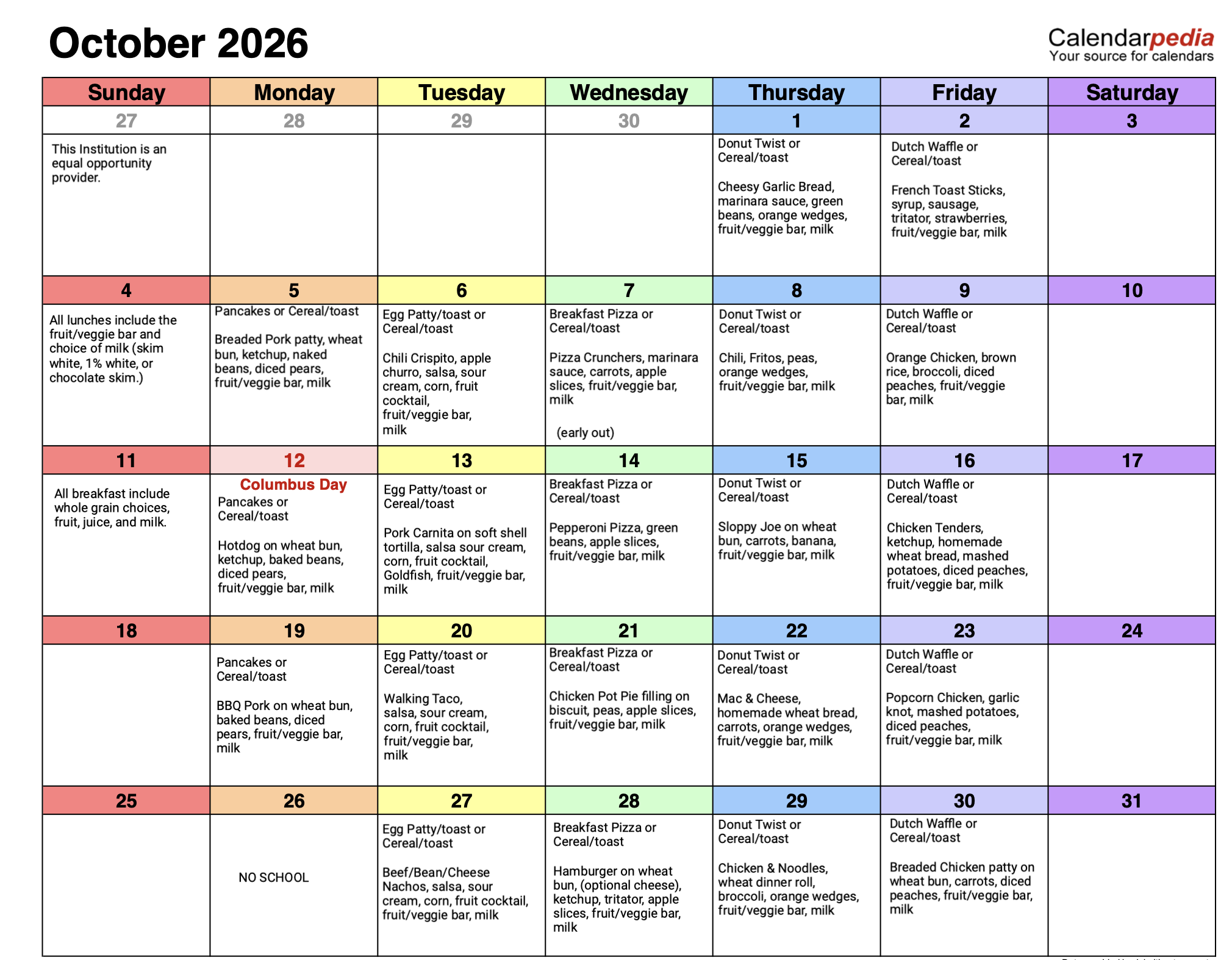 October menu