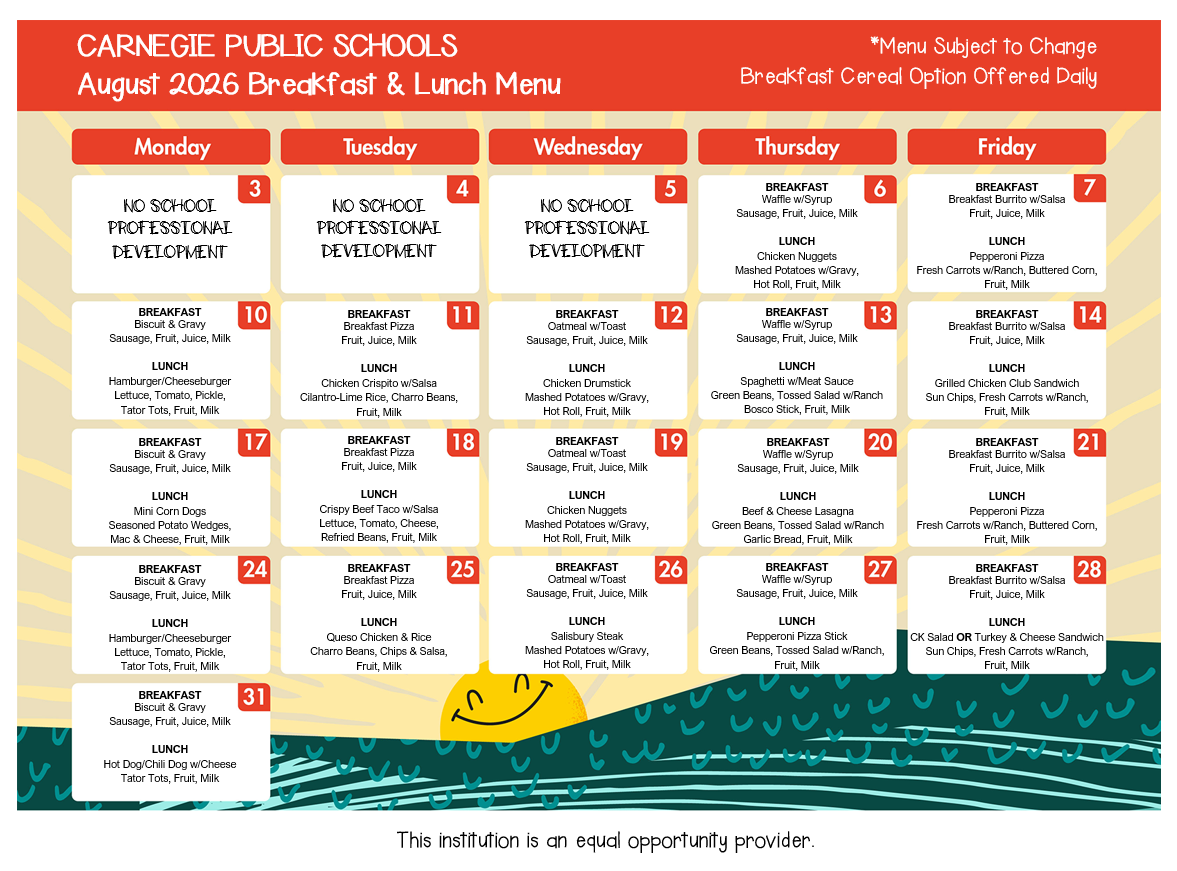 August 2026 Breakfast & Lunch Menu