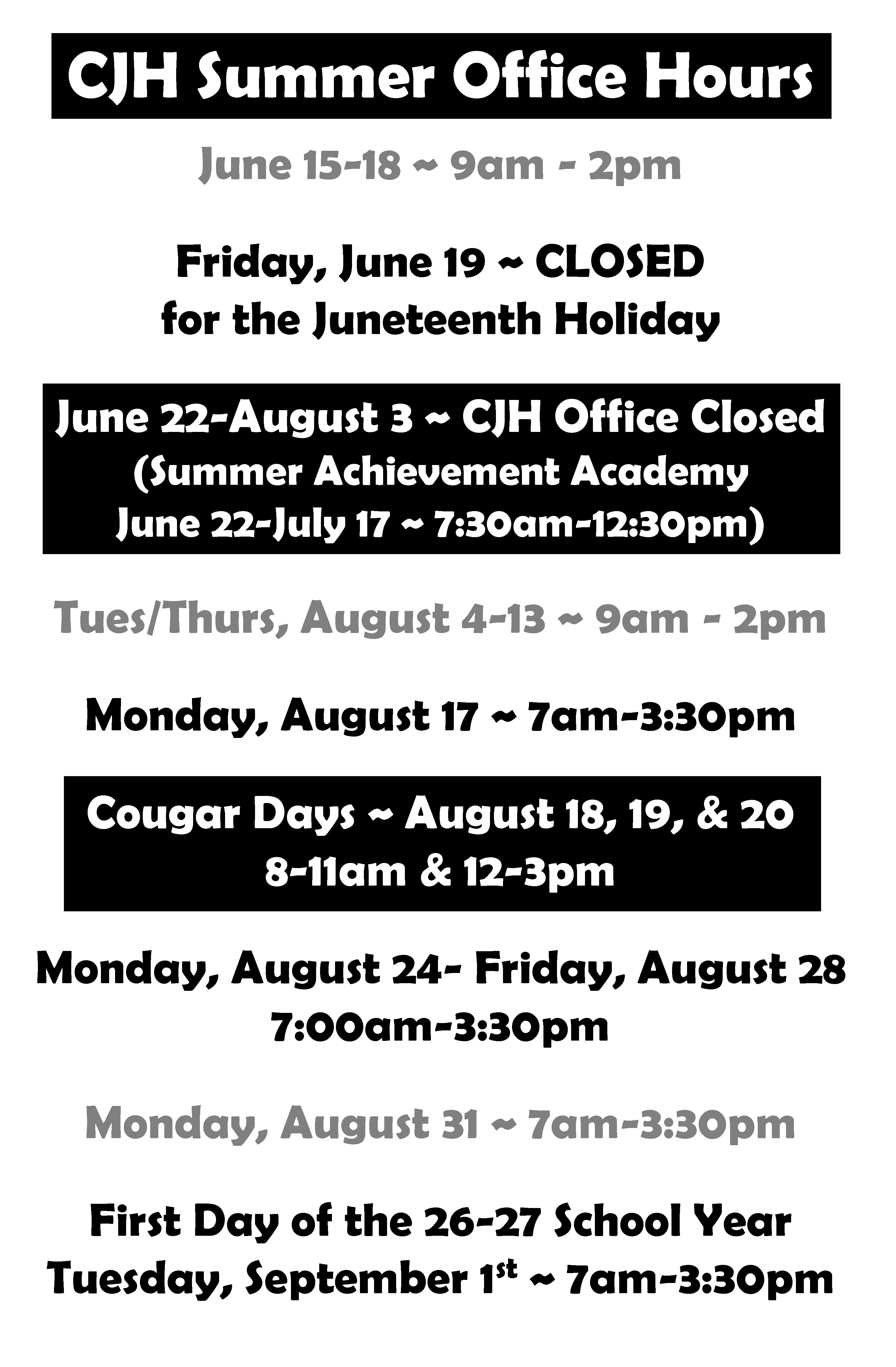 CJH Summer Office Hours