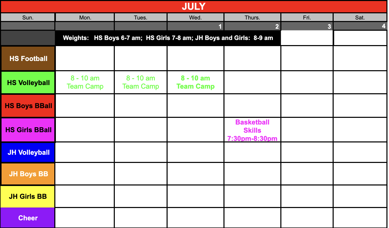 2026 Summer Weights/Camps/Open Gyms 