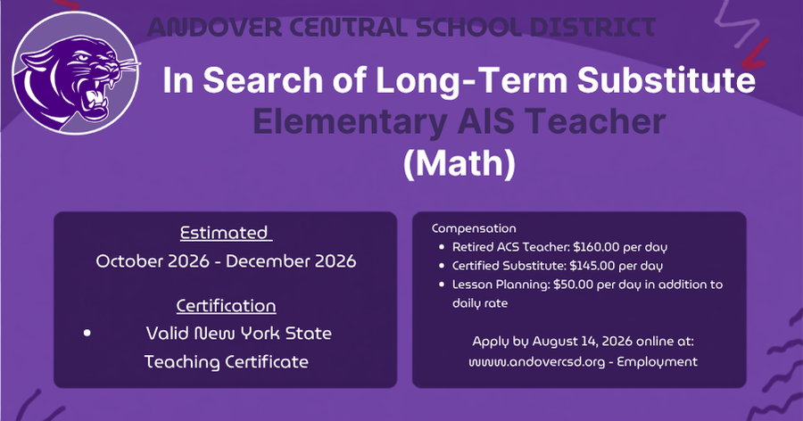 📢 Job Opportunity: Long-Term Substitute Elementary AIS Teacher (Math)