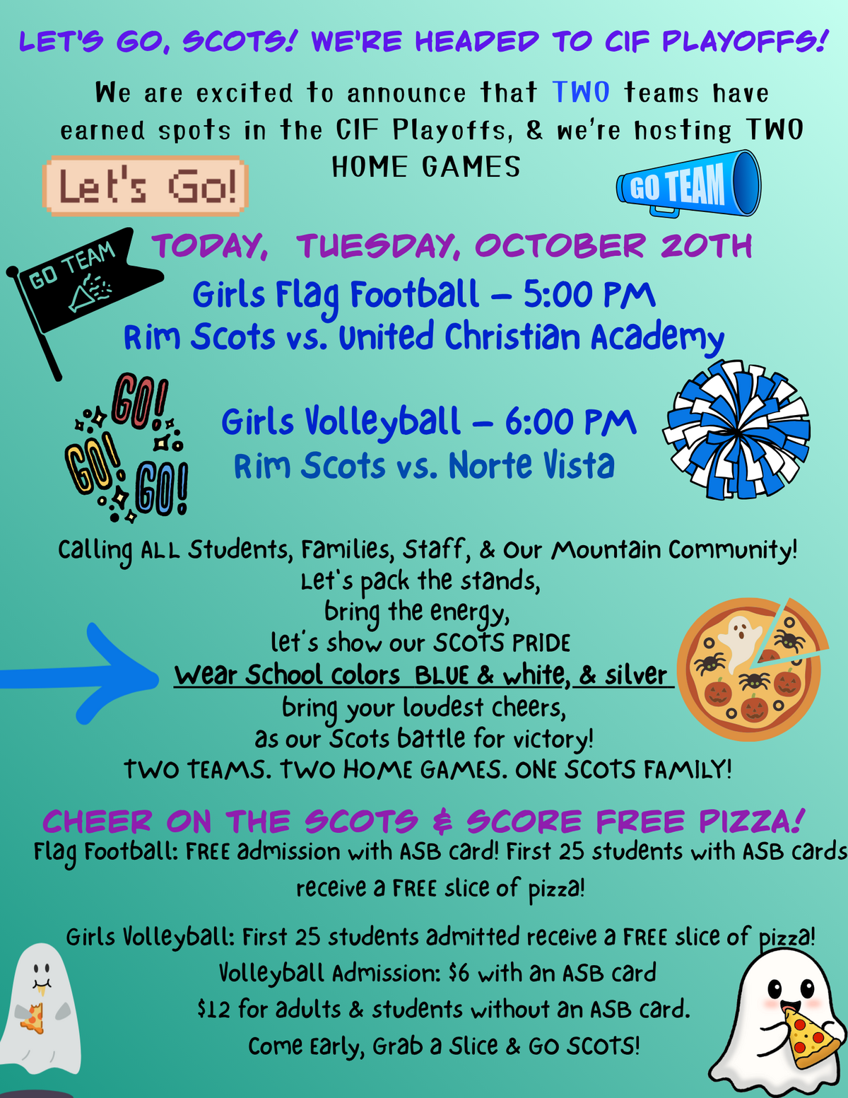 TODAY, OCTOBER 20TH: CIF GIRLS' VOLLEYBALL & FLAG FOOTBALL PLAYOFFS!