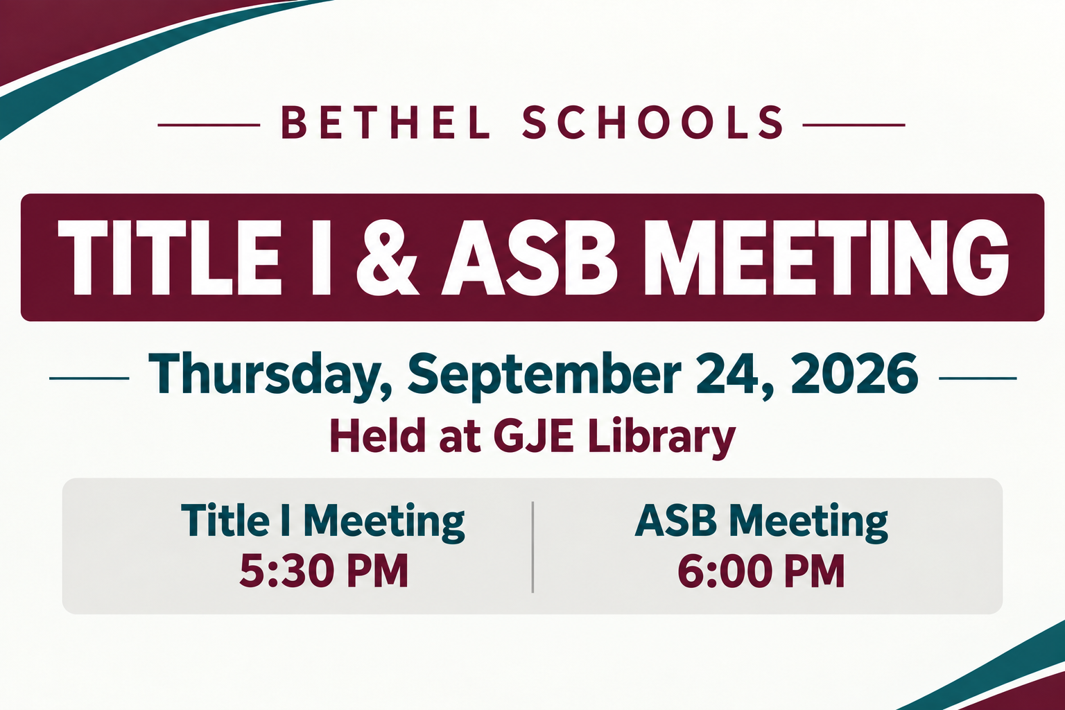 Title 1 and ASB Meeting- September 24, 2026
