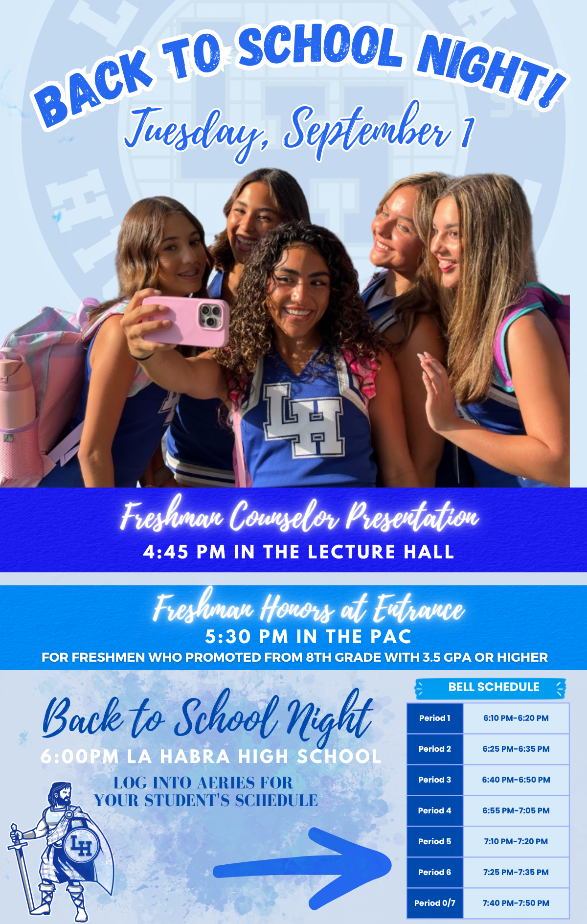 LHHS Welcomes YOU to Back to School Night 9/1