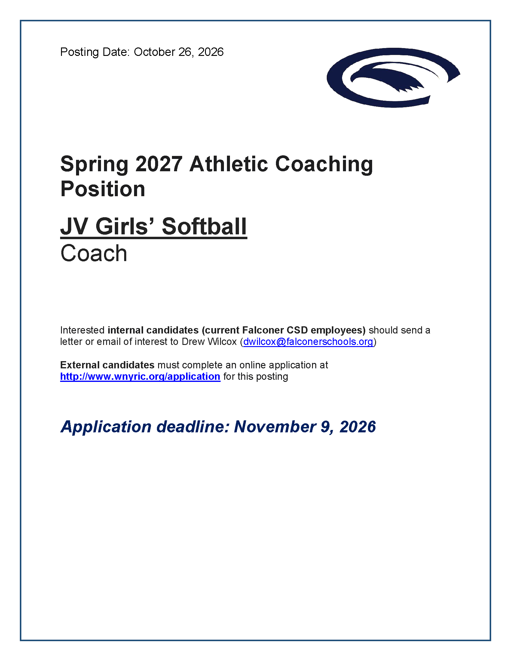 We're Hiring - Girls' Softball Coach
