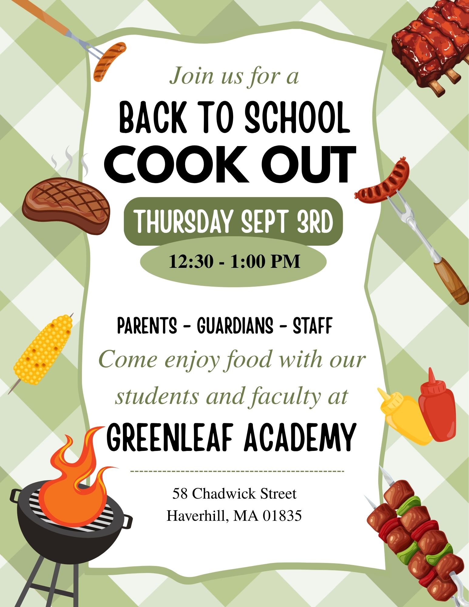 Greenleaf Academy Family Cook Out for Middle and High School