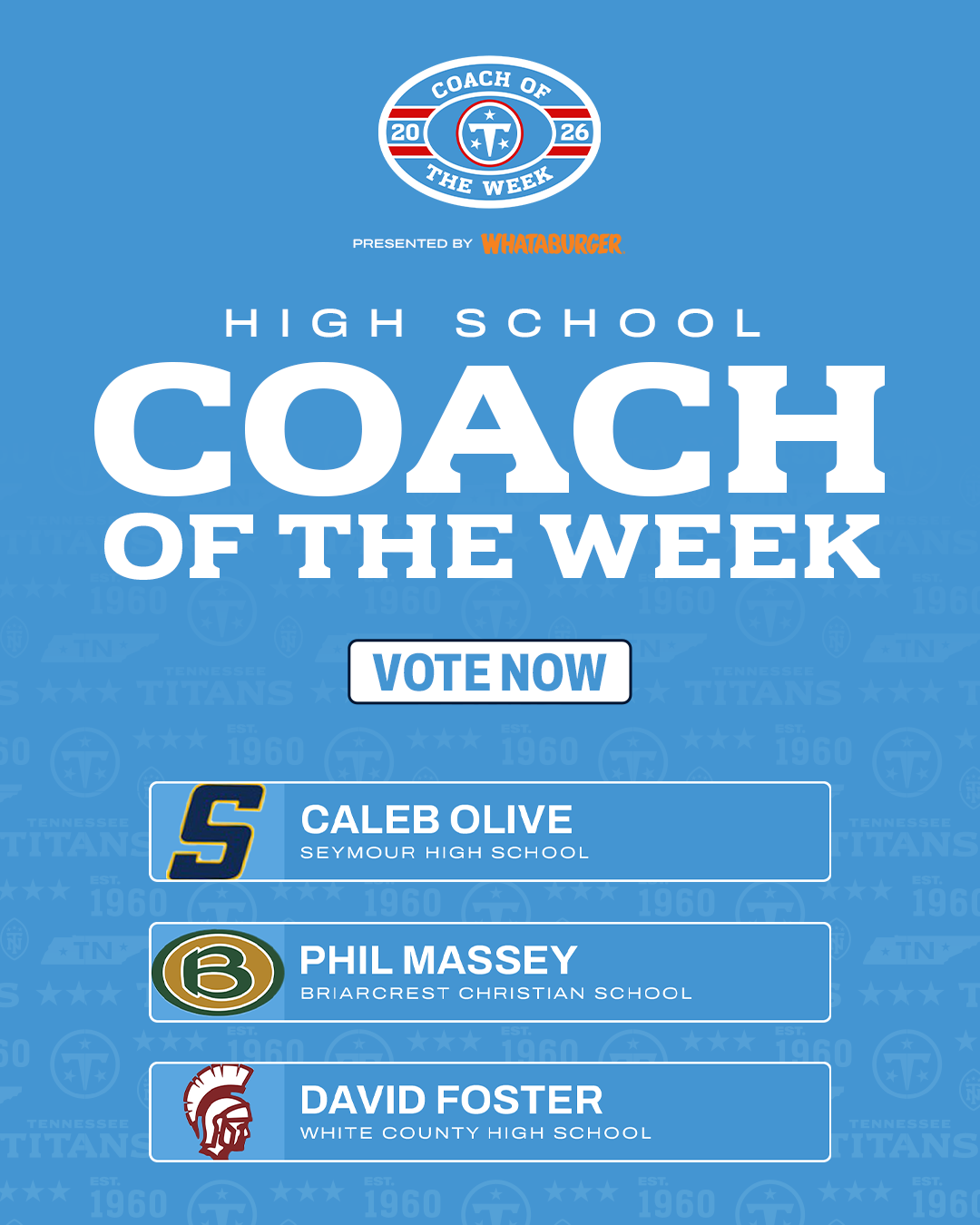 Coach Olive: Titans Coach of the Week VOTING IS NOW OPEN!