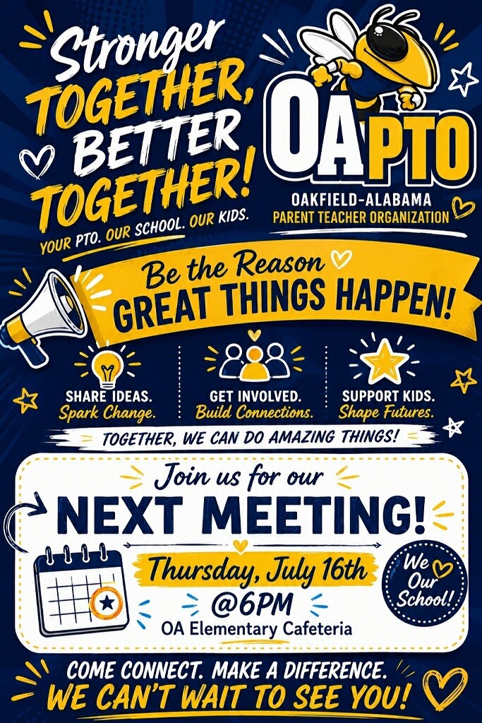 PTO MEETING WEDNESDAY JULY 16TH  - OA ELEMENTARY CAFETERIA 