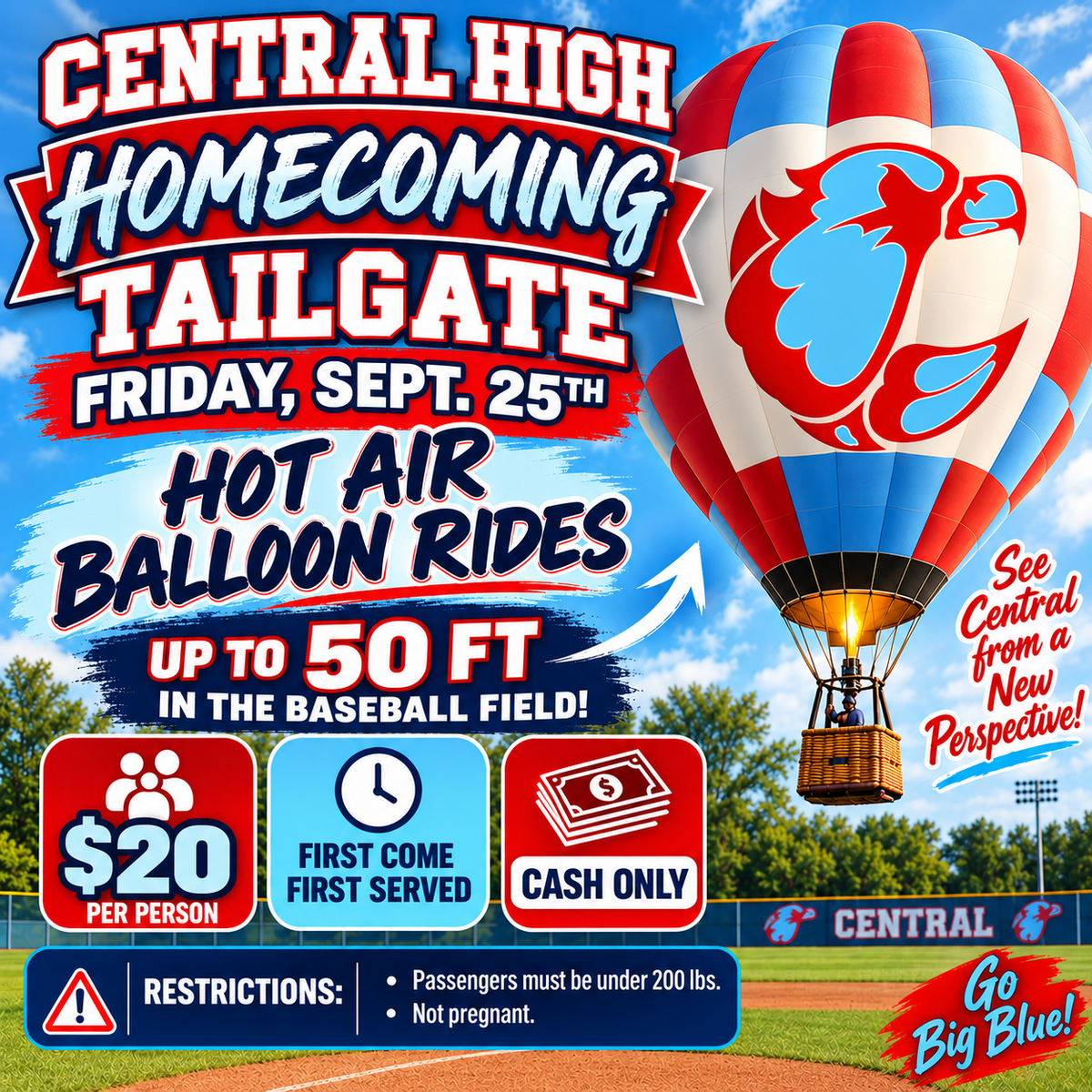 Hot Air Balloon Rides during Central Homecoming Tailgate