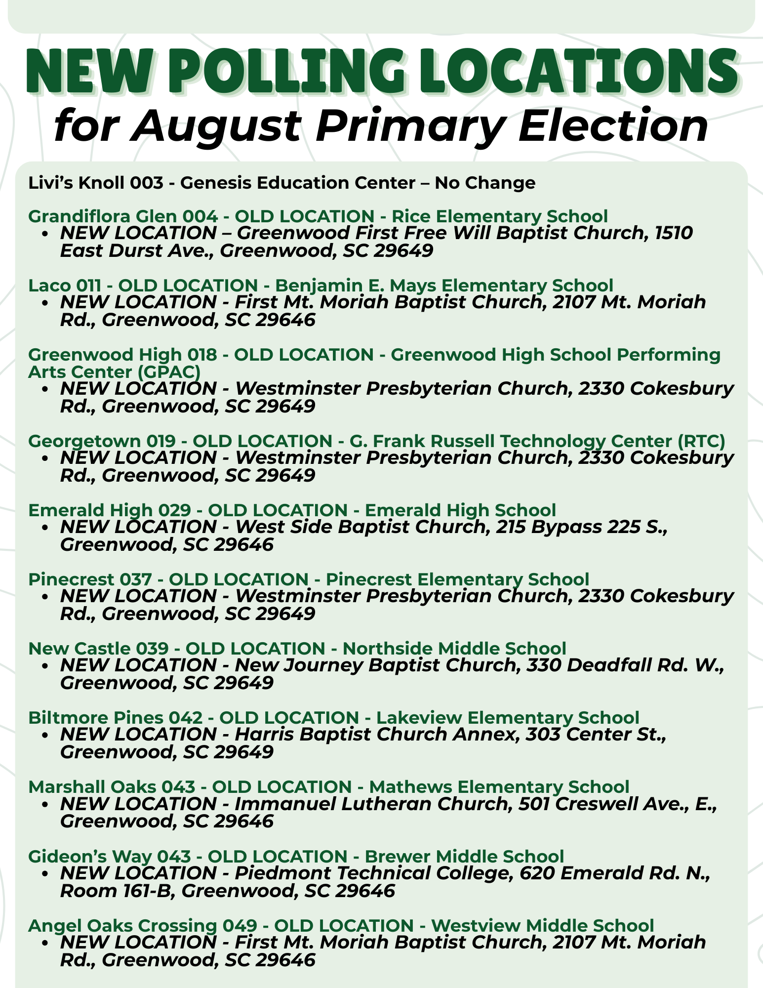 New Polling Locations for the August 11th Primary Election