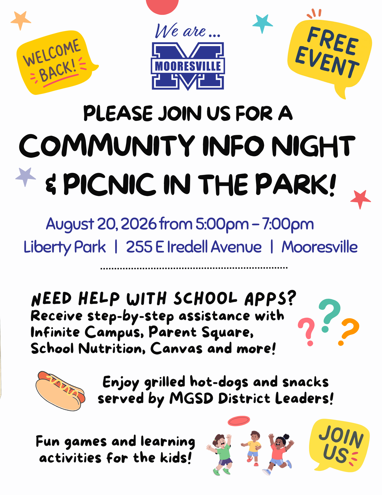 Join us for our MGSD Community Info Night & Picnic in the Park!