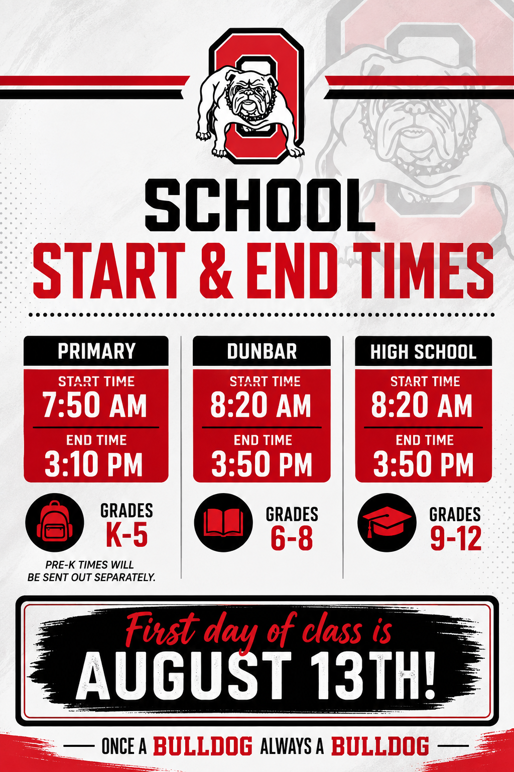 2026–2027 School Start & End Times
