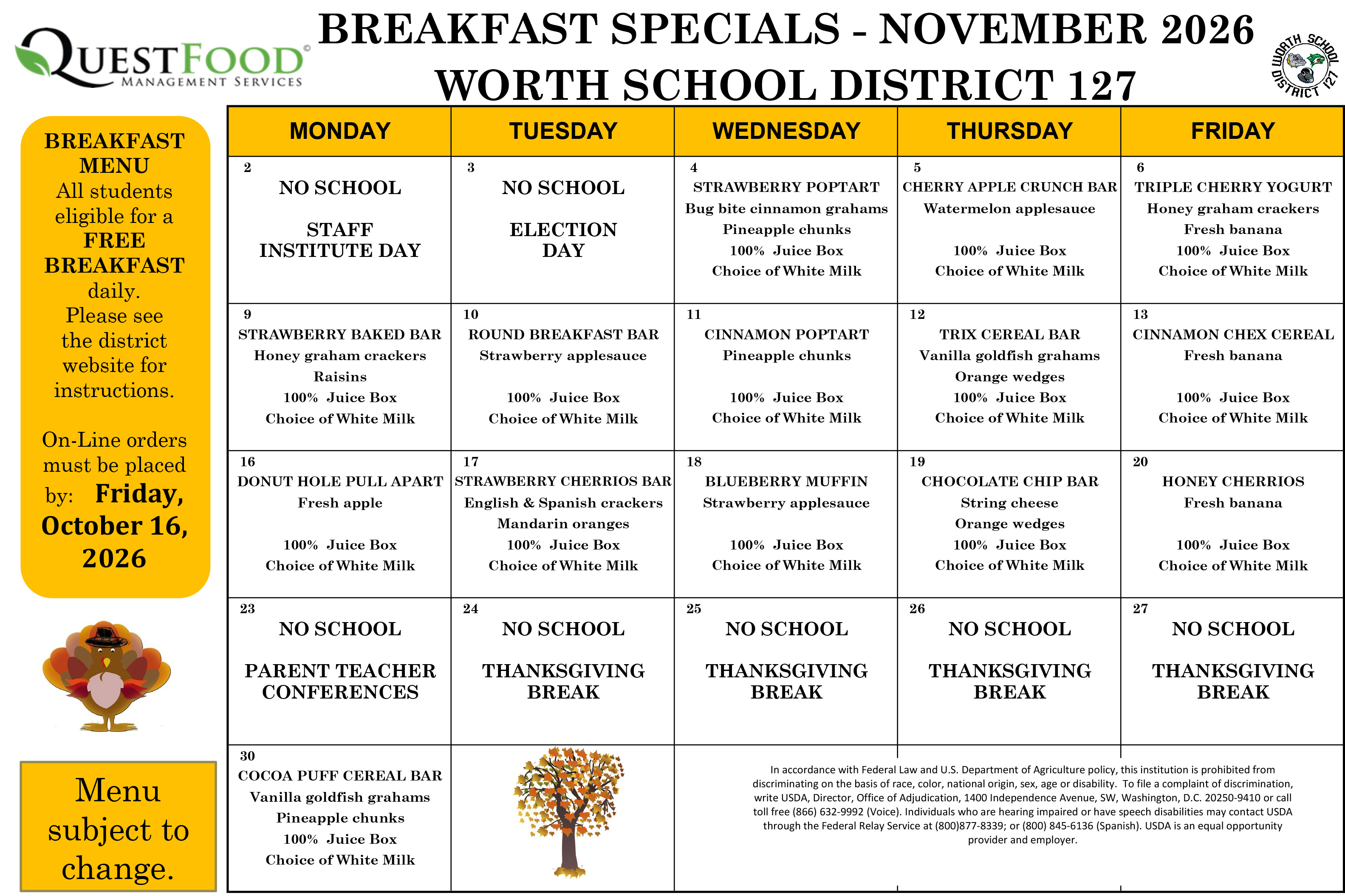 November Breakfast Menu