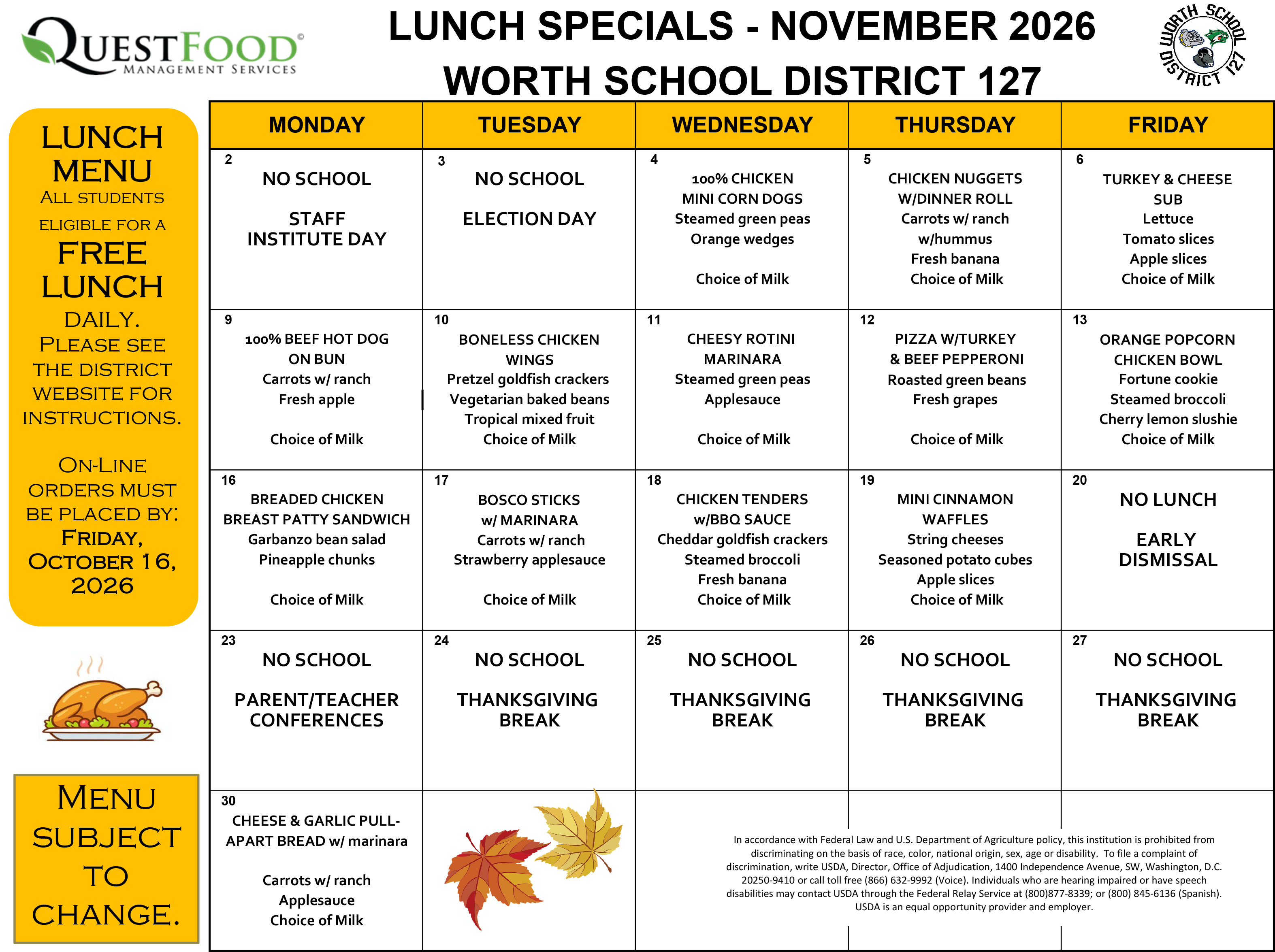 November Lunch Menu