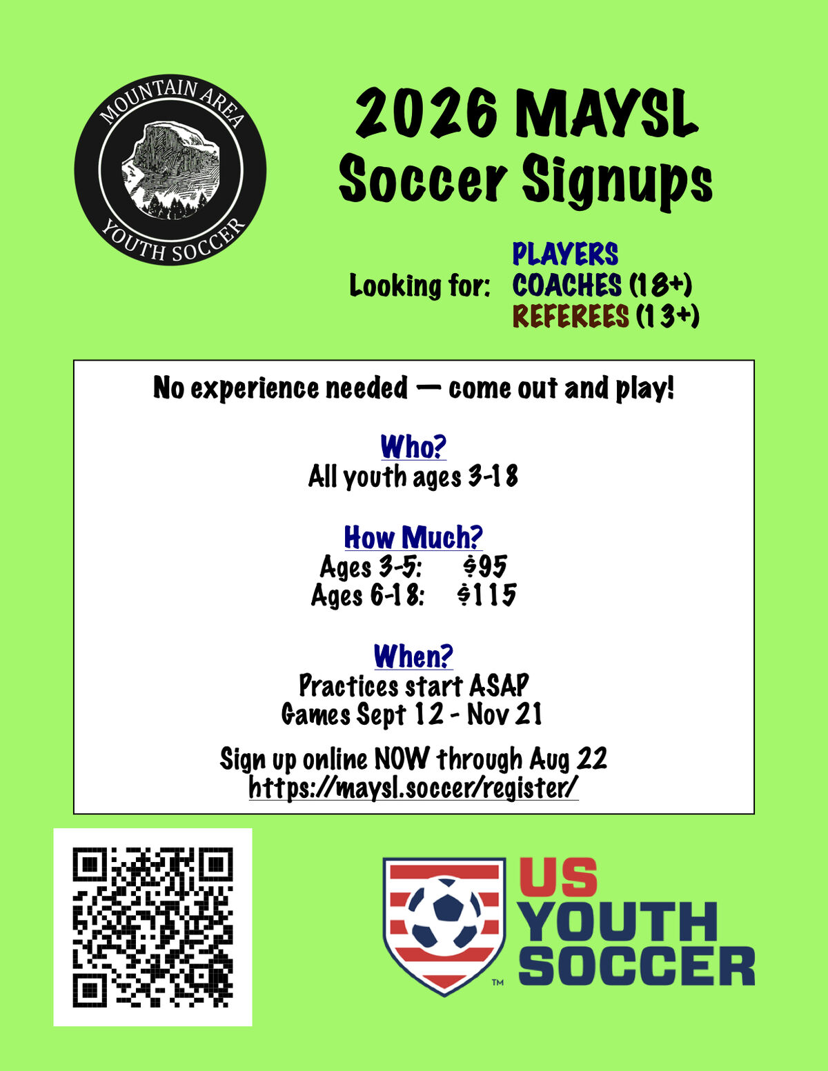 ⚽MAYSL Sign ups!
