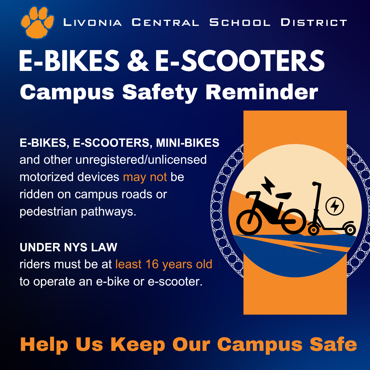 Safety Reminder: E-Bikes, E-Scooters & Other Motorized Riding Devices on Campus