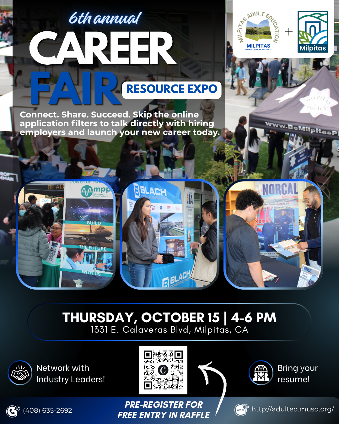 Launch Your Next Career Step at the 6th Annual Career Fair on Thursday, October 15 hosted by Milpitas Adult Education Workforce Development!