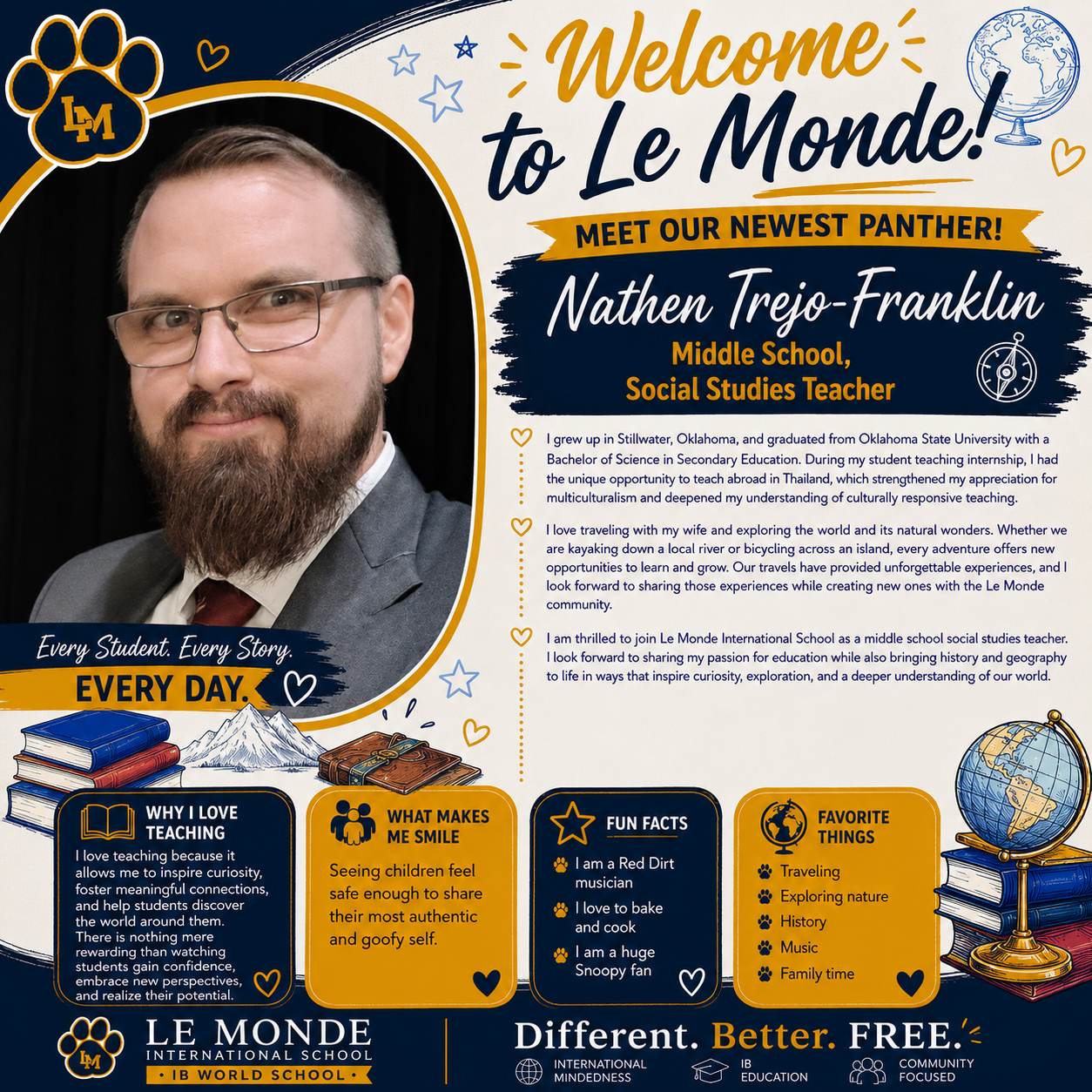 Nathen Trejo-Franklin joins Le Monde's Middle School! Welcome aboard, Nathen!