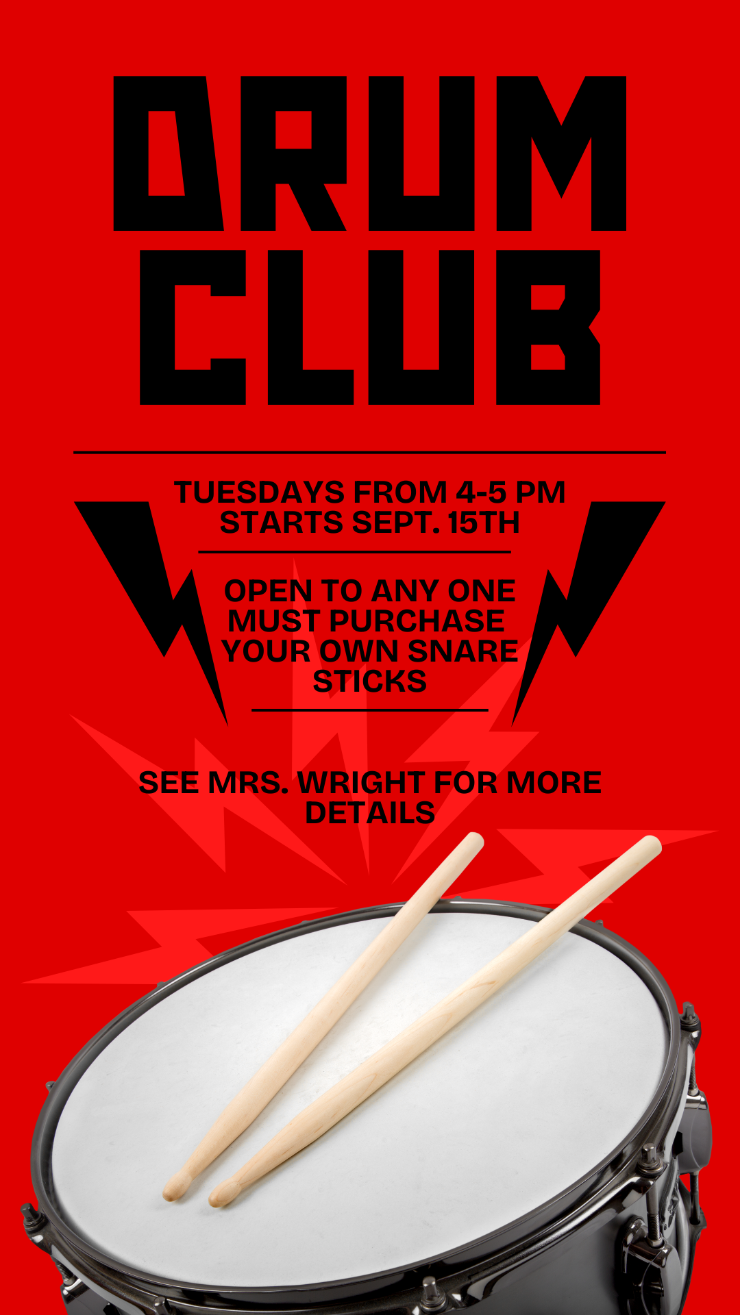 DRUM CLUB COMING TO EAST MIDDLE SCHOOL!!
