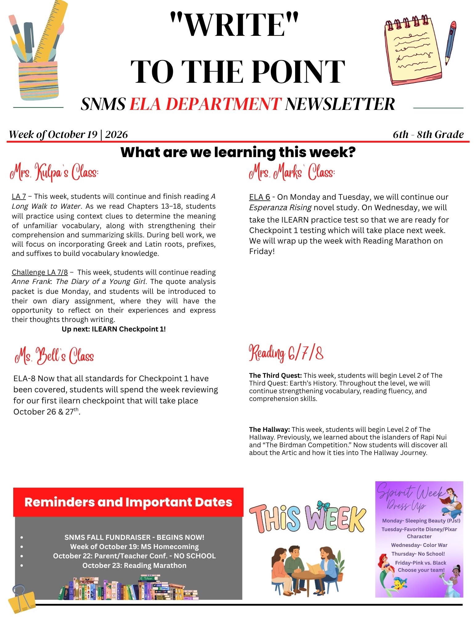 SNMS ELA Newsletter – Week of October 19