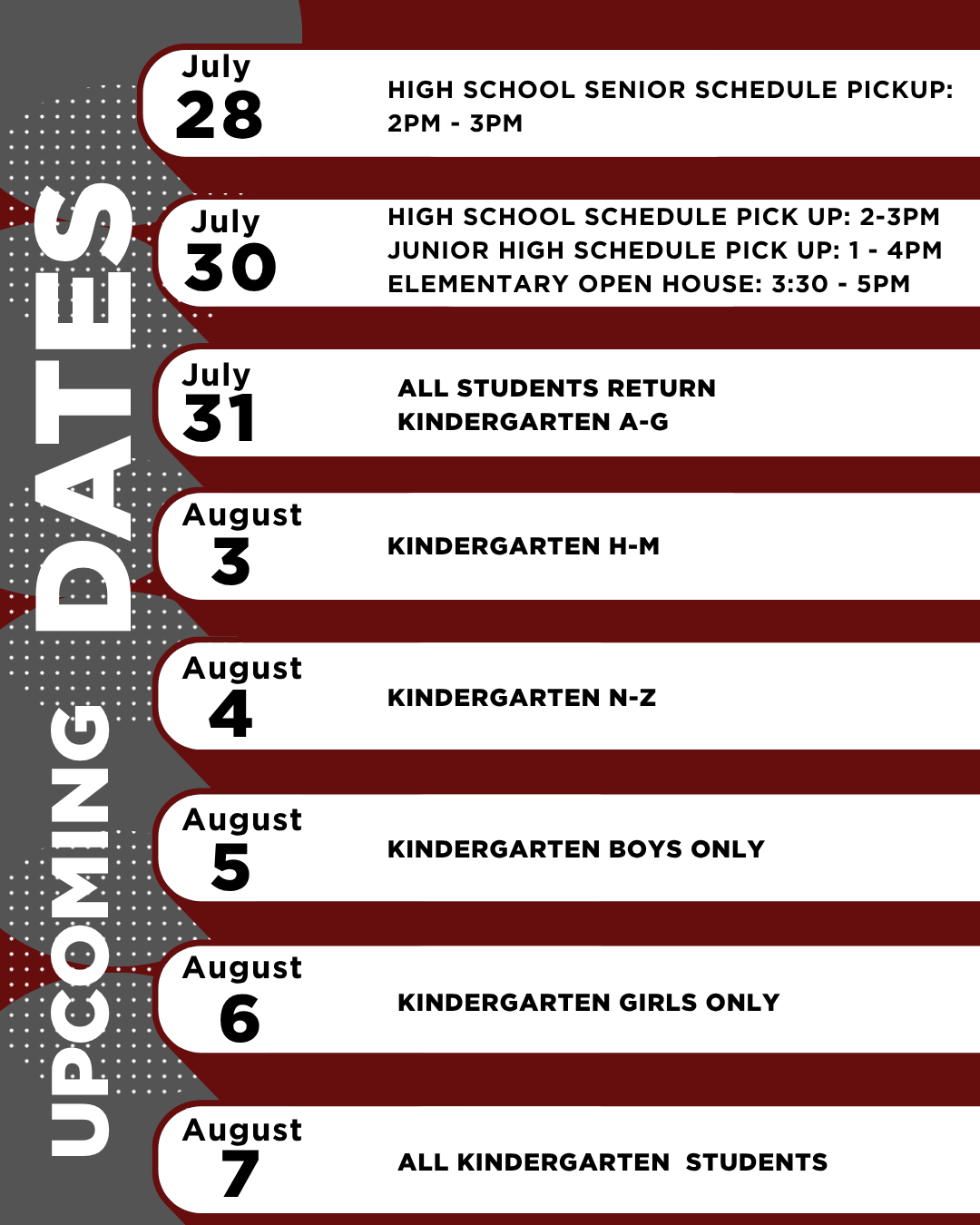 Upcoming Dates