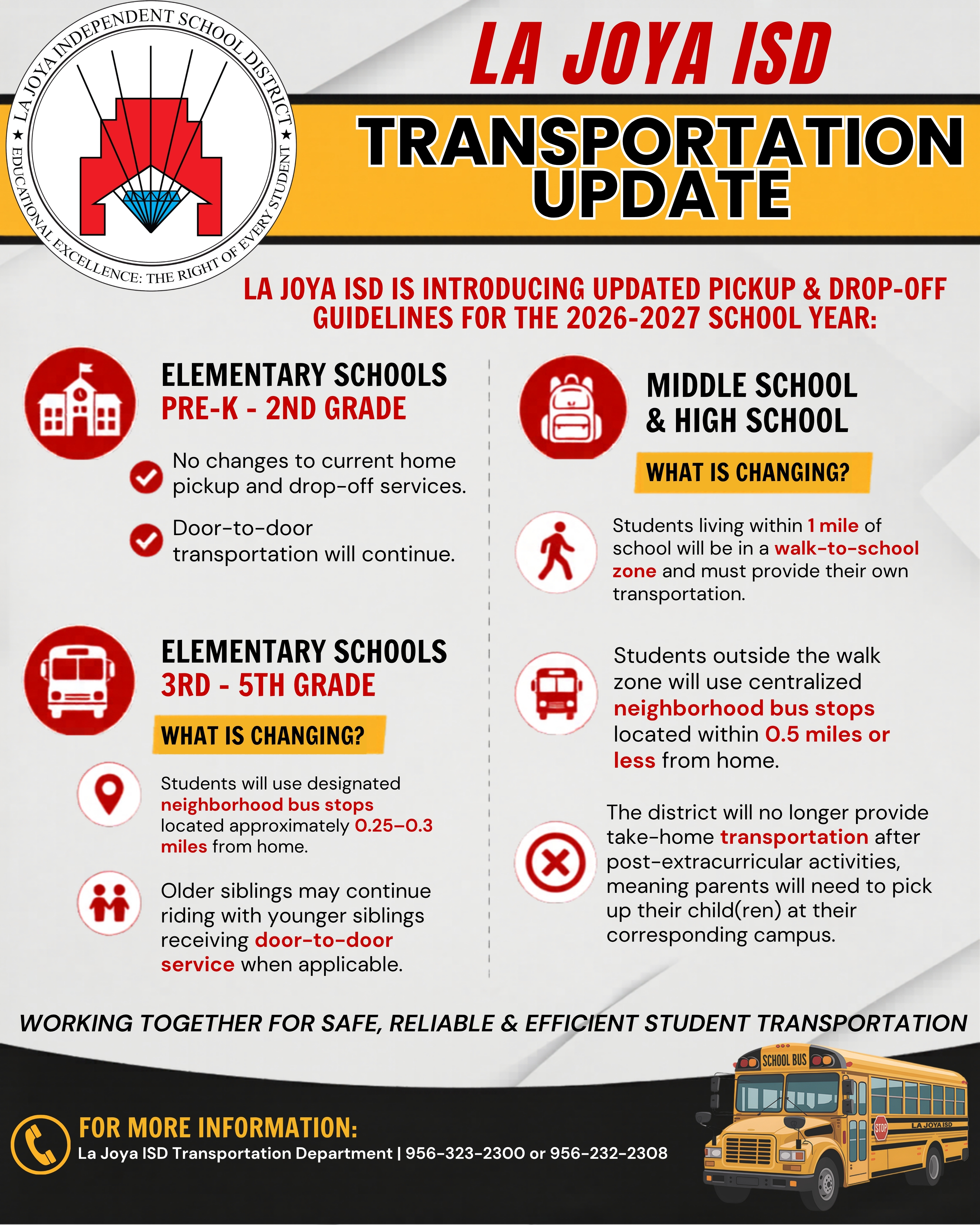 🚌📣 Transportation Update for La Joya ISD Families! 📣🚌¡Actualización de Transporte para las Familias de La Joya ISD! 📣🚌