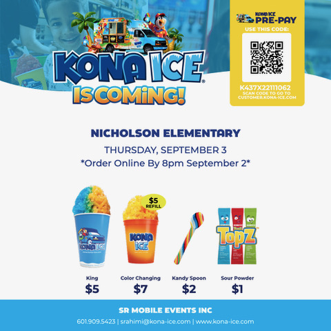 KONA ICE THURSDAY SEPTEMBER 4TH, 2026