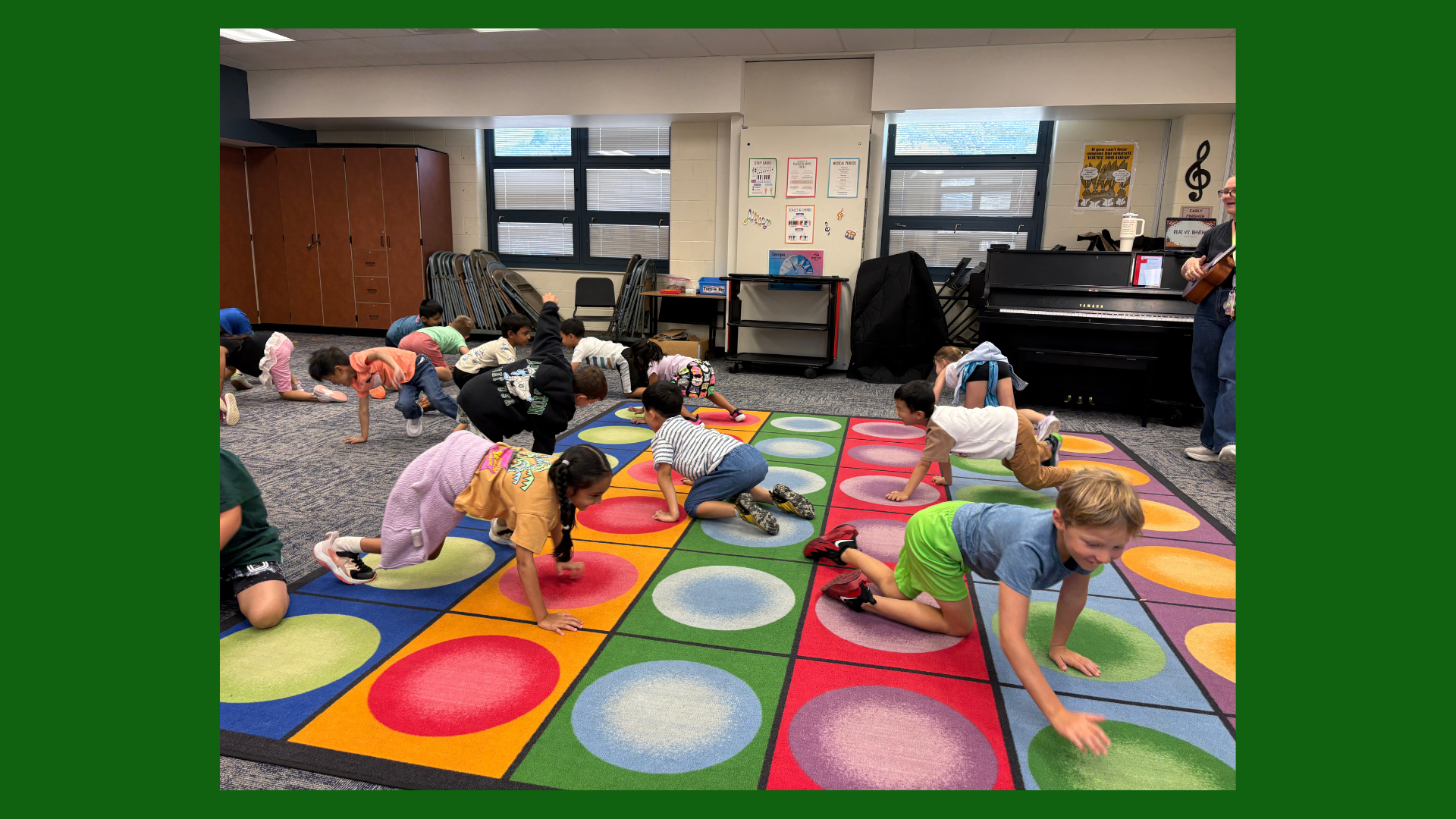 Who says music class means staying in your seat? 🎵 Our 1st graders are building spatial awareness and rhythm by moving their bodies to the music! 🦀✨