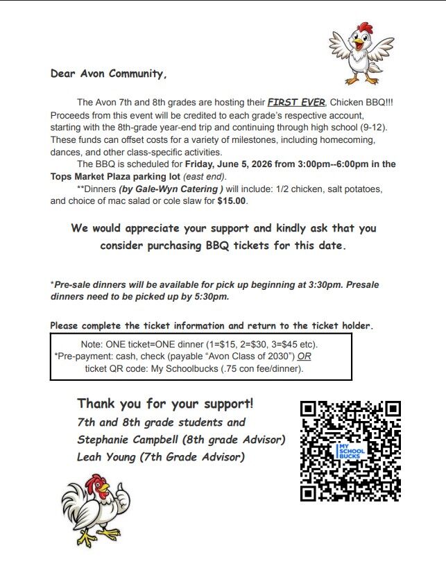 🍗 Avon 7th & 8th Grade Chicken BBQ Fundraiser! 🍗