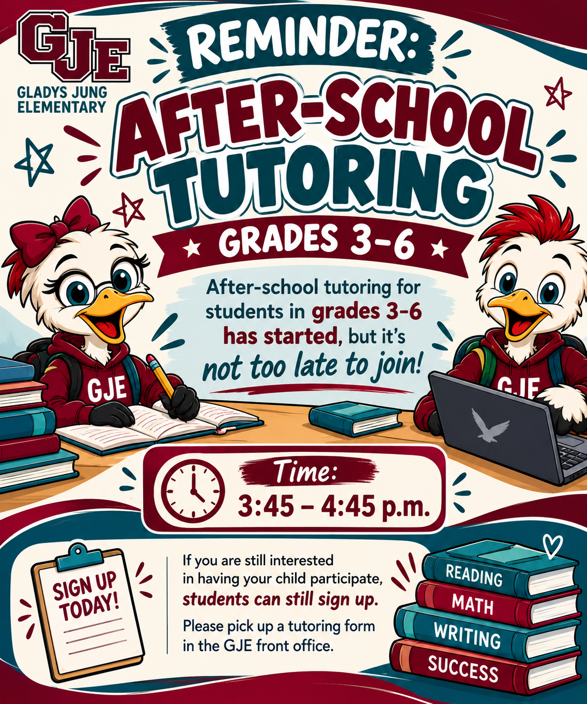 REMINDER: After-School Tutoring — Grades 3–6