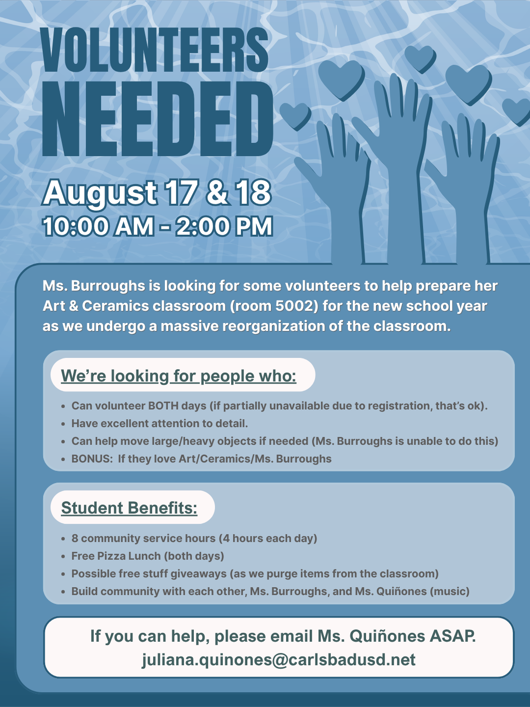 8 Hours of Community Service Opportunity - August 17th & 18th
