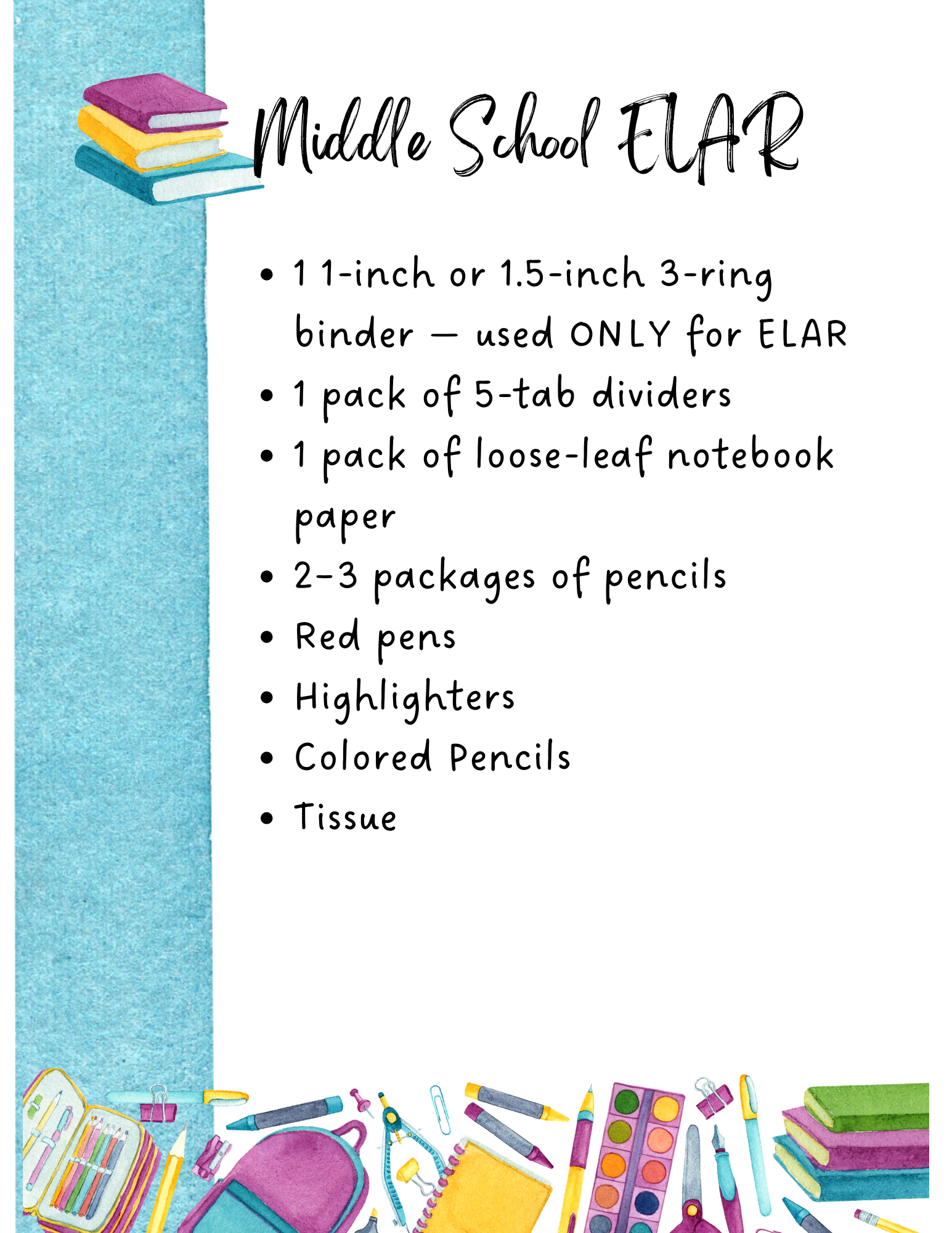 JH RLA Supply List