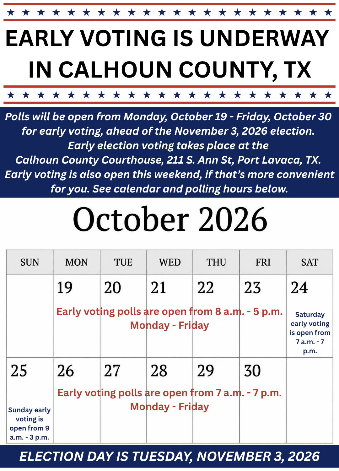Early voting is underway in Calhoun County