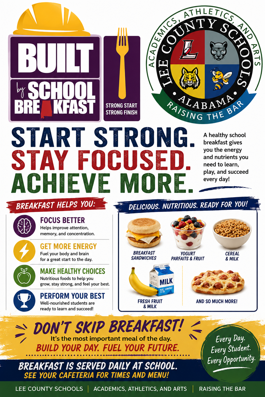 Breakfast is Served Daily at School and is FREE for Students!