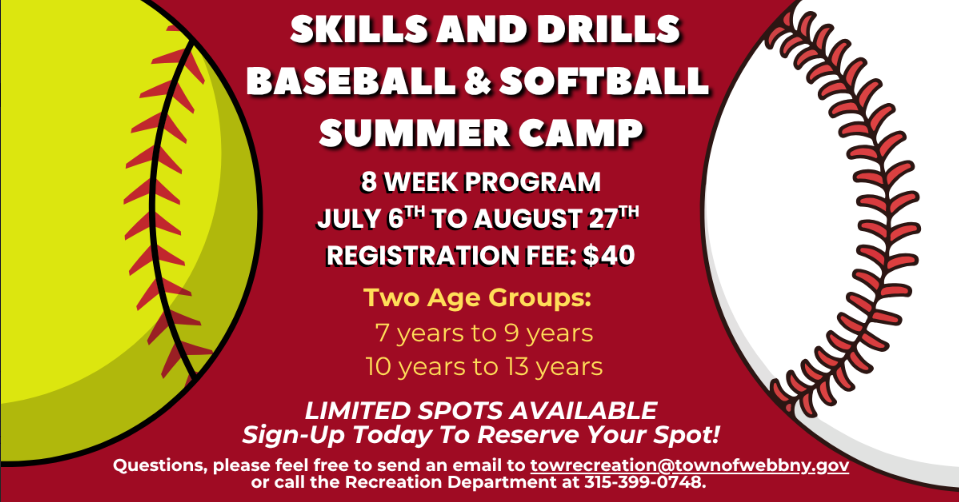 Community News - Skills & Drills Baseball & Softball Summer Camp - July 6, To August 27, 2026