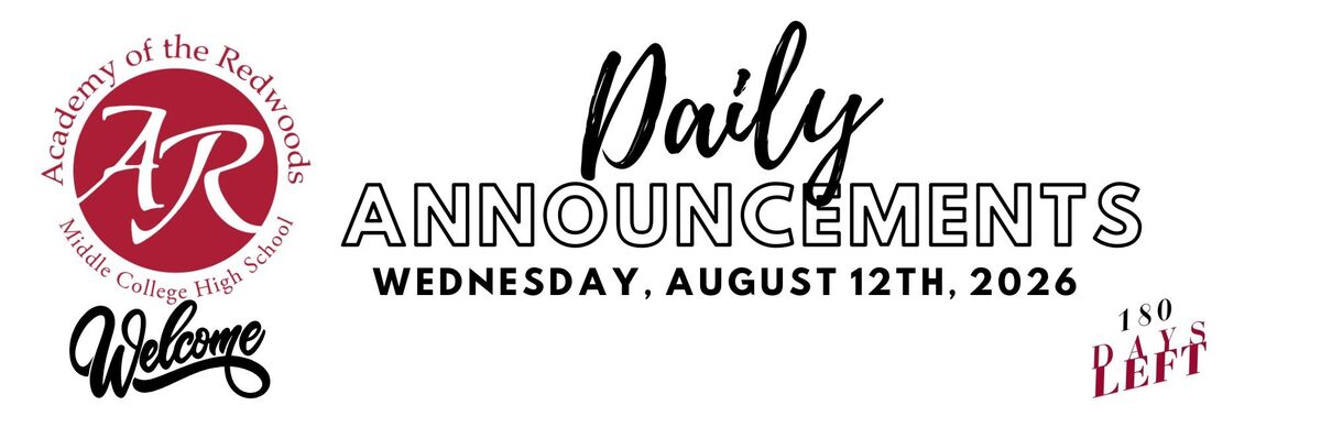 Daily Announcements - Wednesday, August 12th 2026