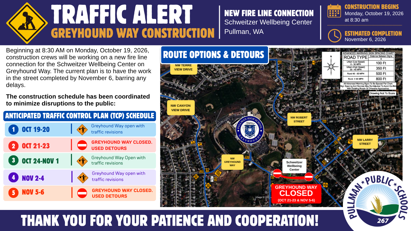 Greyhound Way Construction & Traffic Impacts | October 19–November 6