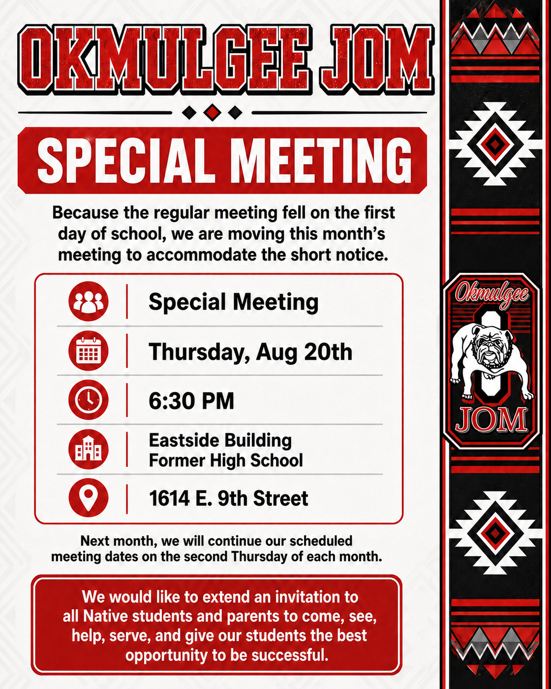 JOM Special Meeting - Native Families Please Join Us For Our JOM Special Meeting
