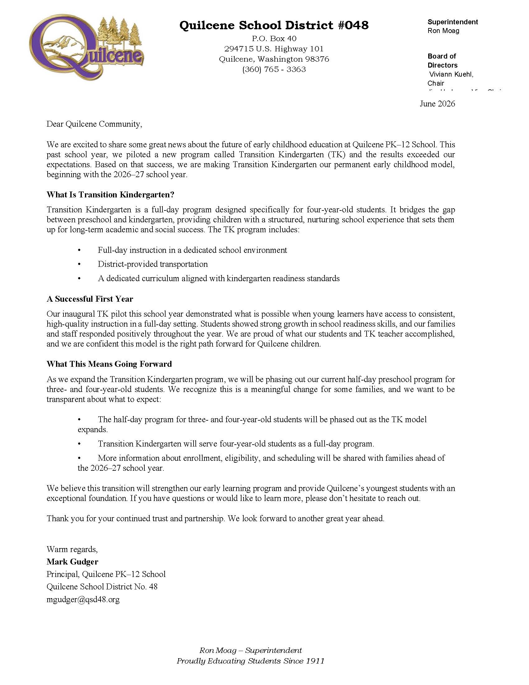 Preschool Program Update for 26/27 SY